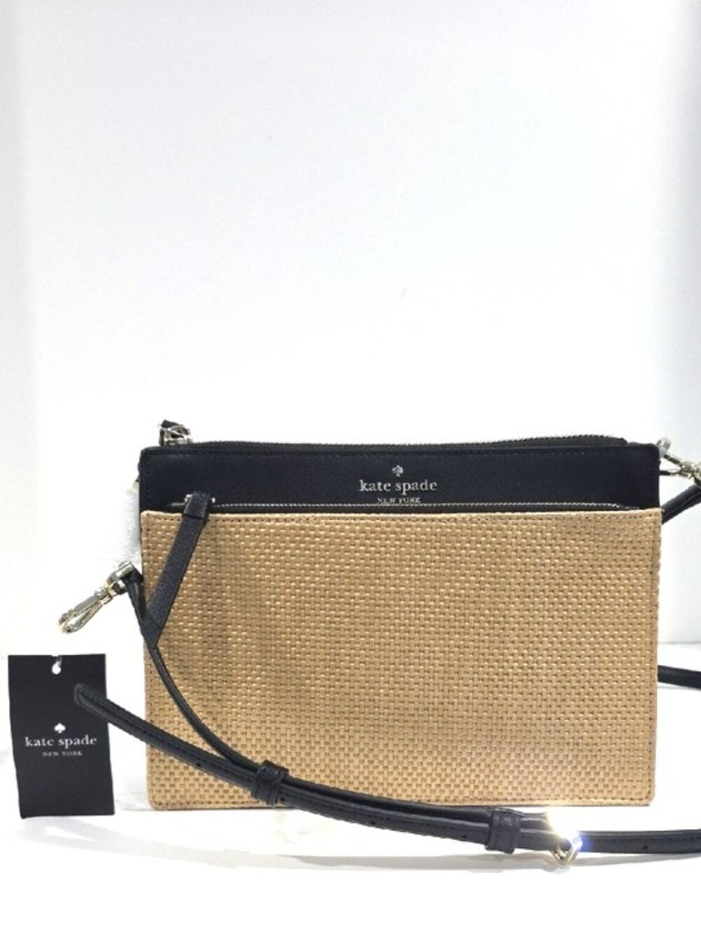 NWT ⭐ CAMERON STREET CLARISE Straw & Smooth Leather Zip Crossbody #KC654